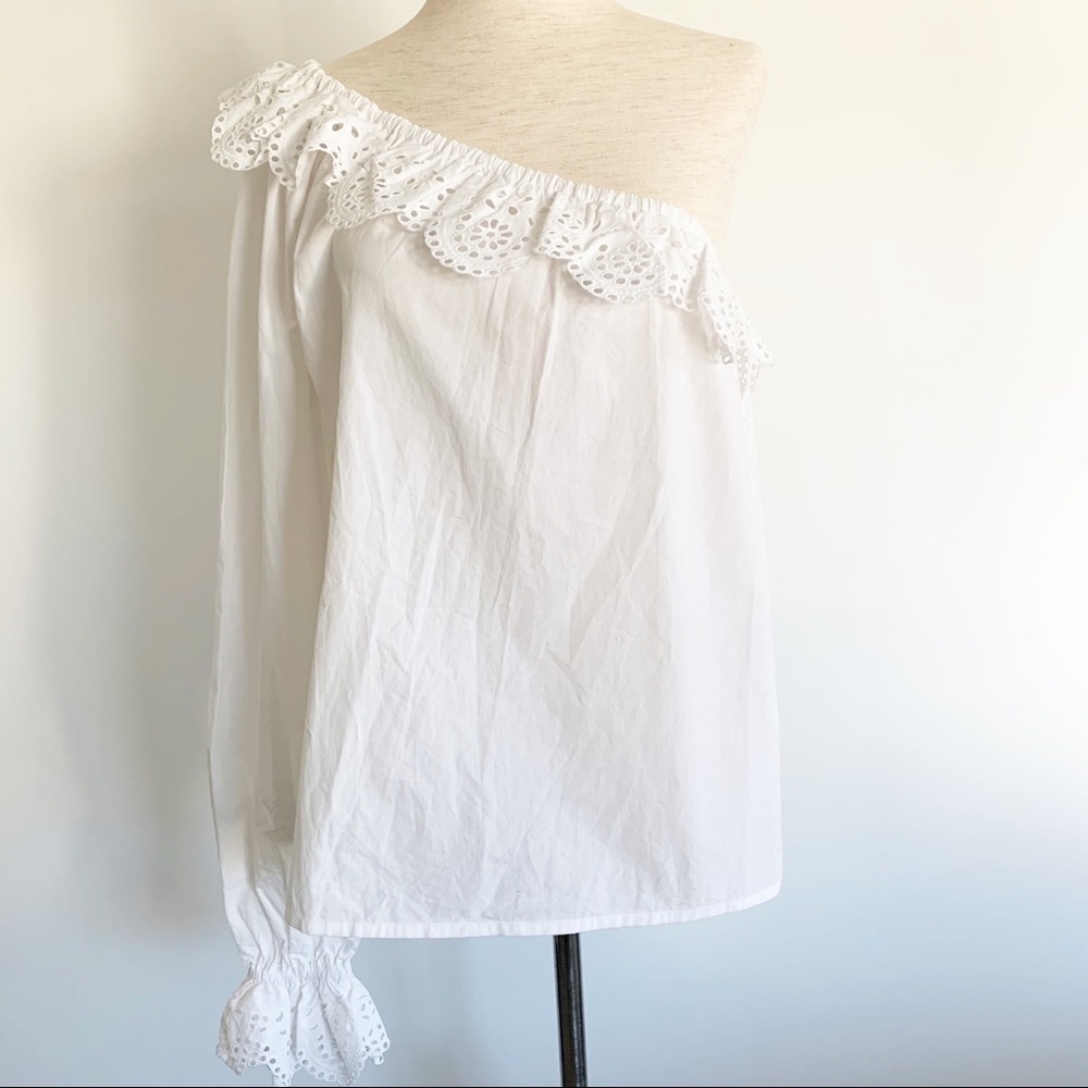 JOIE Arianthe One-Shoulder Eyelet Top, White | SML